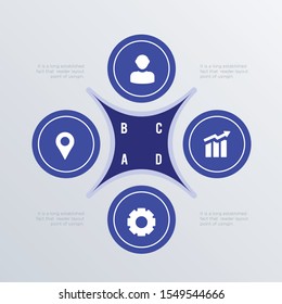 Rounded infographic template design with icons. Business concept infograph with 4 options, steps or processes. Vector visualization can be used for workflow layout, diagram, annual report, web