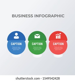 Rounded informational infographic template design with icons. Business concept infograph with 3 options, steps or processes. Vector can be used for workflow layout, diagram, annual report, web