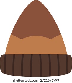 A rounded knit beanie in warm brown tones with a ribbed cuff presented as a vector icon.