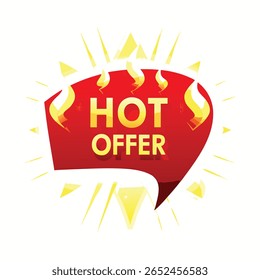 Rounded Label With Flame Icon And Text Hot Offer