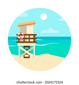 Rounded landscape beach vector illustration. Sea, ocean, water, save tower. svg