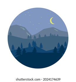 Rounded landscape mountains in the night vector illustration.