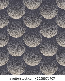 Rounded Layered Scallop Structure Seamless Pattern Dot Work Abstract Vector Background. Classy Halftone Art Illustration for Fashion Textile Print. Loopable Abstraction for Wallpaper or Wrapping Paper