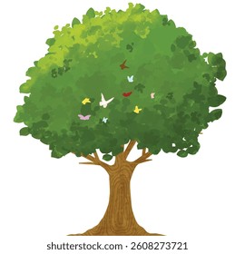 Rounded leafy tree featuring colorful butterflies hidden among the foliage. A playful and tranquil icon for garden, park, or spring themes.
