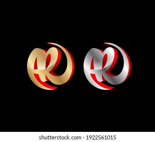 Rounded Letter AR in metallic silver  vector illustration in three dimensional shape logo icon design template elements 