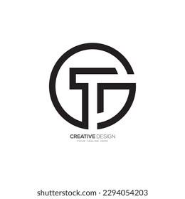 Rounded letter T G or G T circle shape line art minimal monogram logo