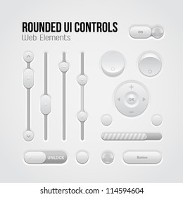 Rounded Light UI Controls Web Elements: Buttons, Switchers, On, Off, Player, Audio, Video: Player, Volume, Equalizer, Slider, Loader, Progress Bar, Bulb, Unlock