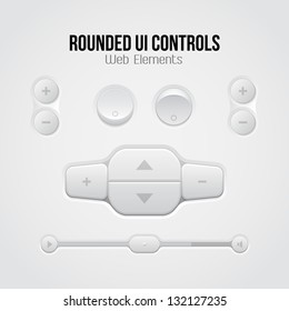 Rounded Light UI Controls Web Elements: Buttons, Switchers, On, Off, Player, Audio, Video: Player, Volume, Equalizer, Slider, Loader, Progress Bar, Navigation