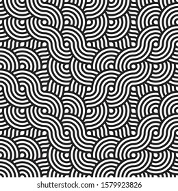 rounded line art seamless pattern in black and white