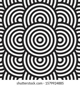 rounded line art seamless pattern in black and white