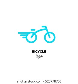 Logotipo vetorial de linha arredondada da bicicleta azul estilizada. Modelo de design de bicicleta minimalista