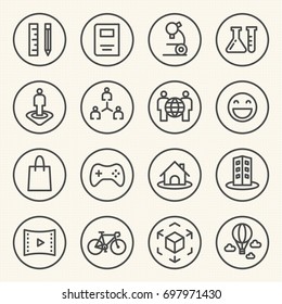 Rounded Line icons for Virtual Reality innovation technologies. Uses of Virtual Reality.