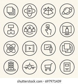 Rounded Line icons for Virtual Reality innovation technologies. Uses of Virtual Reality.