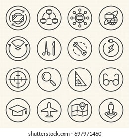 Rounded Line icons for Virtual Reality innovation technologies. Uses of Virtual Reality.