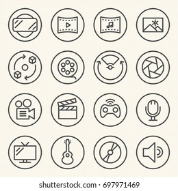 Rounded Line icons for Virtual Reality innovation technologies. Uses of Virtual Reality.