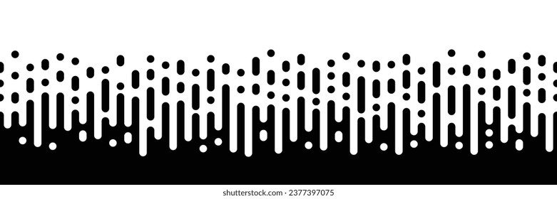Rounded lines halftone transition, seamless border, isolated on a white background, vector design