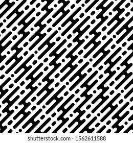 Rounded lines  pattern. Abstract black and white dashed lines and dots.