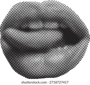 Ilustración de medio tono de labios redondeados con textura de punto de arte pop retro audaz, diseño de boca abstracta para uso gráfico y de póster