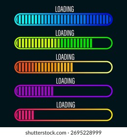 Rounded loading bars. Gradient progress indicators. Digital UI elements. Vector design. EPS 10.