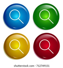 Rounded Magnifying glass  multi color gradient glossy badge icon set. Realistic shiny badge icon or logo mockup