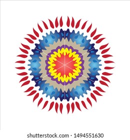 Rounded Mandala vector Art Full Color blue fire and gradient color. Used for a Beautiful Sign Background.