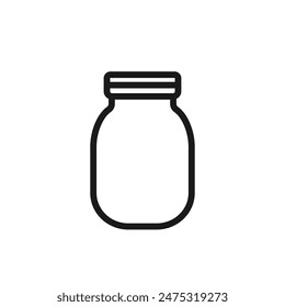 Rounded mason jar glass container with a lid icon isolated on white. Simple minimalist line pictogram with editable stroke. Homemade food preserves concept. Vector illustration for web design, apps
