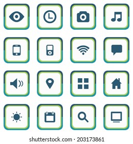 Rounded media and communication icons an button 16 in 1