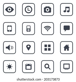 Rounded media and communication icons an button 16 in 1