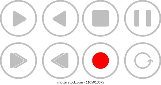 Rounded media player controls in circle shaped icons illustration vector