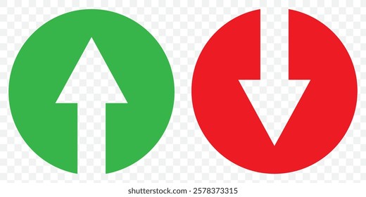 Rounded mini arrows, up and down icon. A small two-way black, red and green direction symbol. Isolated on a transparent background. Eps 10.