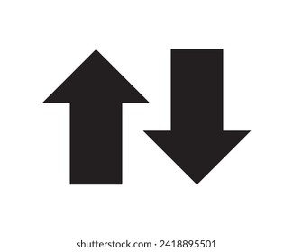 Rounded mini arrows, up-down icon. A small two-way black direction symbol. Isolated on a white background.