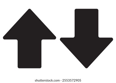 Rounded mini arrows, up-down icon. A small two-way black direction symbol. Isolated on a white background.