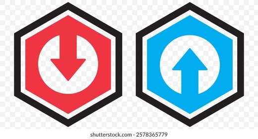 Rounded mini arrows, up-down icon. A small two-way Green and Red direction symbol. Isolated on a transparent background. Eps 10.