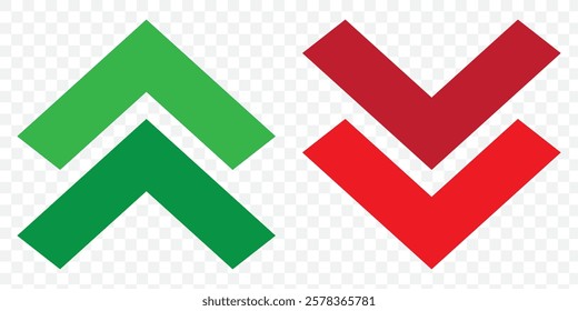 Rounded mini arrows, up-down icon. A small two-way Green and Red direction symbol. Isolated on a transparent background. Eps 10.