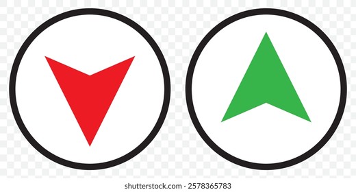 Rounded mini arrows, up-down icon. A small two-way Green and Red direction symbol. Isolated on a transparent background. Eps 10.