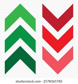 Rounded mini arrows, up-down icon. A small two-way Green and Red direction symbol. Isolated on a transparent background. Eps 10.