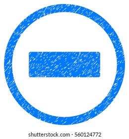 Rounded Minus rubber seal stamp watermark. Icon symbol inside circle with grunge design and scratched texture. Unclean vector blue emblem.