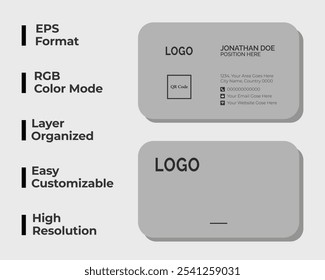 Tarjeta de visita moderna redondeada, tarjeta de visita mínima, tarjeta de nombre corporativo simple, tarjeta de identidad personal, diseño, conjunto