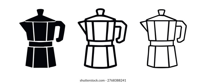 Rounded Moka Pot Espresso Maker Icon Set for Traditional Coffee Brewing