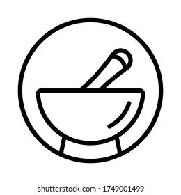 Rounded the mortar and pestle pharmaceutical line art icon for apps and websites