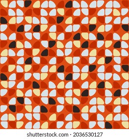 Formas de mosaico redondeadas sobre fondo naranja. Muestra de mosaico decorativo vectorial de adorno.