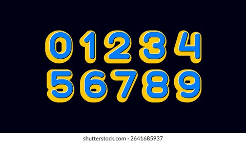 Rounded numbers, kids numerals 0 to 9 made in holiday style, vector illustration 10EPS.