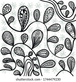 Rounded objects are equipped with various patterns. Behind them is a cluster of leaves.