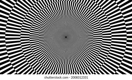 Rounded Optical Illusion. Black and White Striped Hypnotic Horizontal Background. . Vector illustration