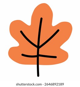 Rounded orange fall leaf with center vein, modern and cheerful.