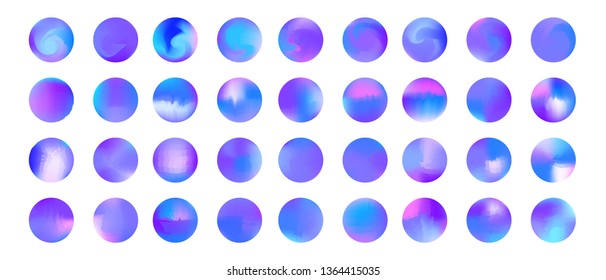 Rounded orange stylish holographic gradient sphere button. Circle gradients, colorful round buttons or vivid color spheres flat set. Can be used as icons, for logos or other graphic elements.