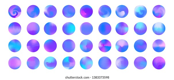 Rounded orange stylish holographic gradient sphere button. Circle gradients, colorful round buttons or vivid color spheres flat set. Can be used as icons, for logos or other graphic elements.