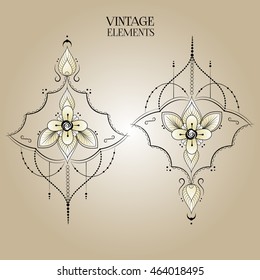 Rounded ornament elements. Vintage decorative design. Retro geometric vector.Oriental floral template.