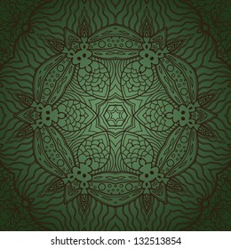 Rounded ornamental background. Dark green colors.