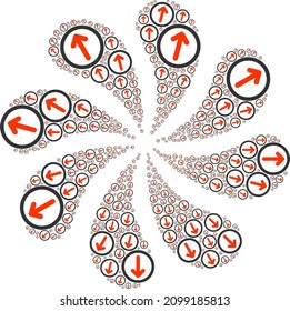 Forma del saludo de la turbina de giro de la flecha redondeada. Curl de rotación creado a partir de iconos de flecha redondeados dispersos.